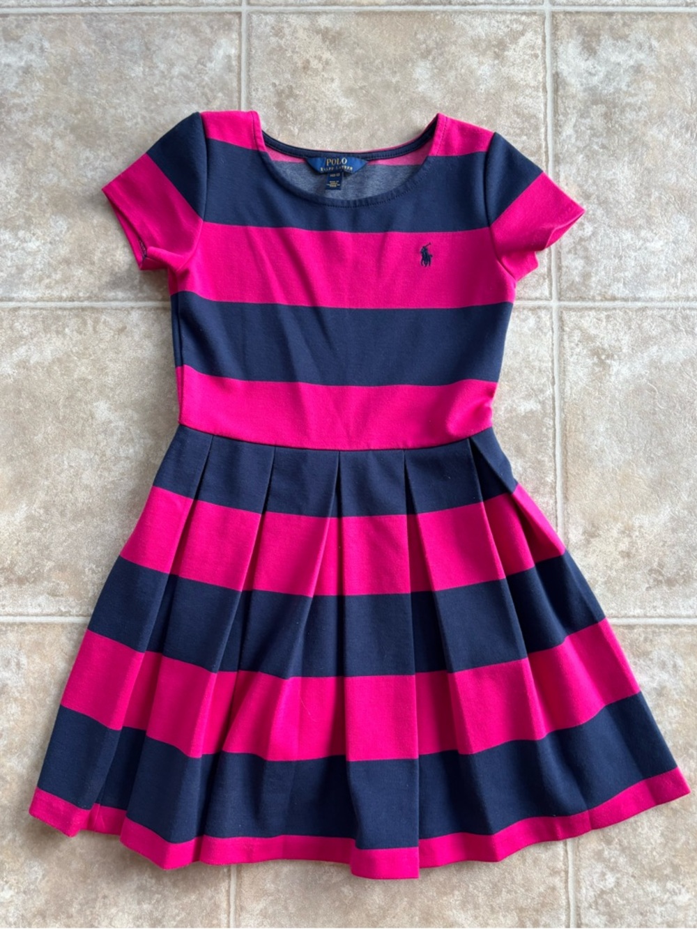 Ralph Lauren Girls' Pink & Navy Stripe Fit-and-Flare Dress